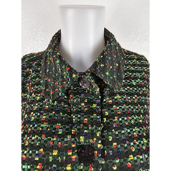 Chico's Green Multi Color Accents Button Up Front Pockets Women's Jacket 2/M - Picture 2 of 6